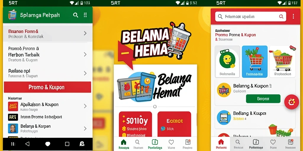 Antarmuka aplikasi 5RT menampilkan berbagai pilihan kupon dan promo menarik.