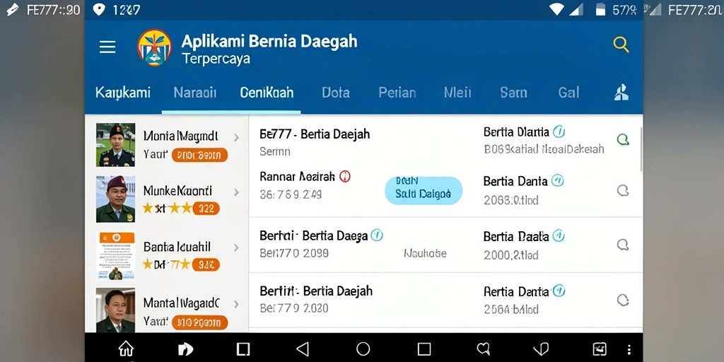 Tampilan antarmuka aplikasi FE777 untuk berita daerah.