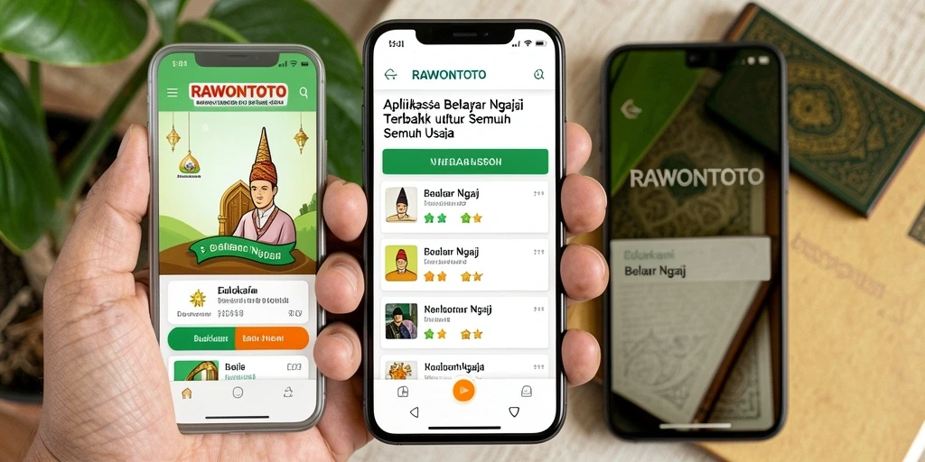 Antarmuka aplikasi RAWONTOTO untuk belajar ngaji yang interaktif dan menarik.