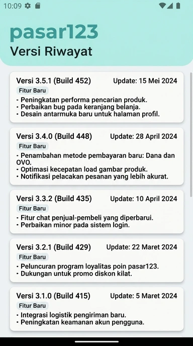 Tampilan riwayat versi pasar123